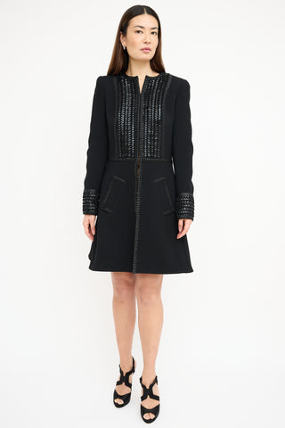 Andrew Gn Black Wool & Patent Woven Coat