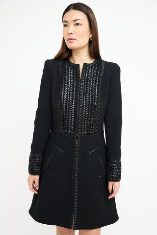 Andrew Gn Black Wool & Patent Woven Coat