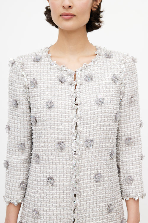 Andrew Gn Grey Tweed & Floral Sequin Jacket