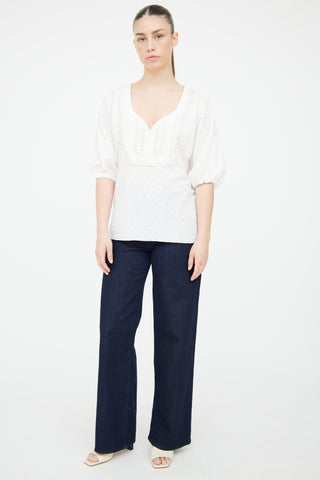 Andrew GN White Eyelet & Embroidered Blouse