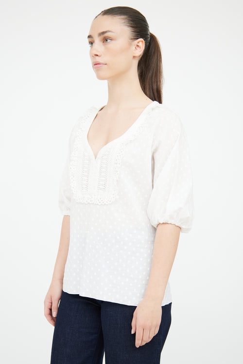 Andrew GN White Eyelet & Embroidered Blouse