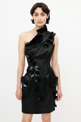 Andy Thê Anh Black Sequin One Shoulder Dress