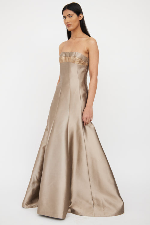 Beige Silk Strapless Gown