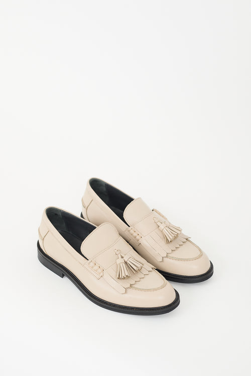 Angulus Cream Leather Fringe Tassel Loafer