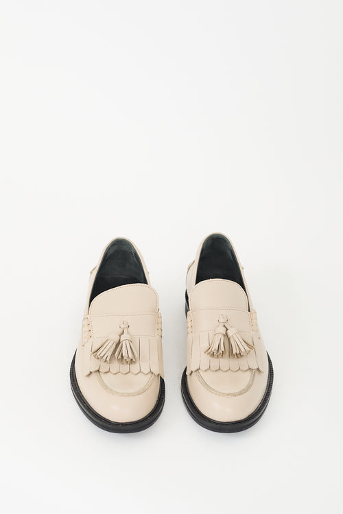 Angulus Cream Leather Fringe Tassel Loafer