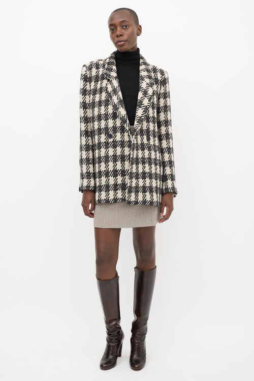 Anine Bing Beige & Black Wool Blend Houndstooth Blazer