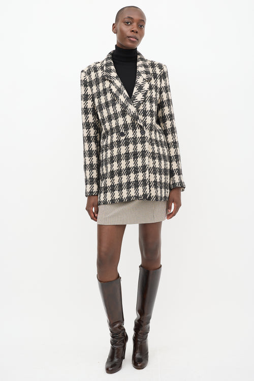 Anine Bing Beige & Black Wool Blend Houndstooth Blazer