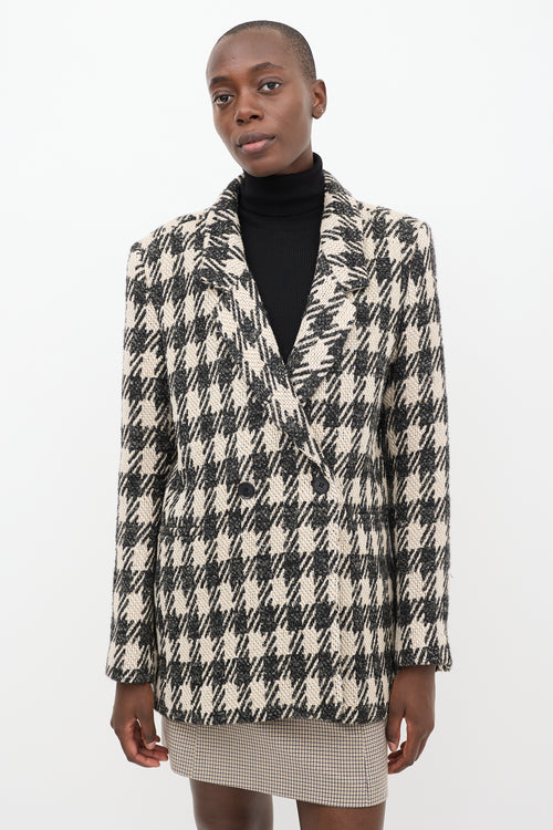 Anine Bing Beige & Black Wool Blend Houndstooth Blazer