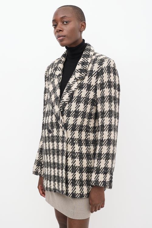 Anine Bing Beige & Black Wool Blend Houndstooth Blazer