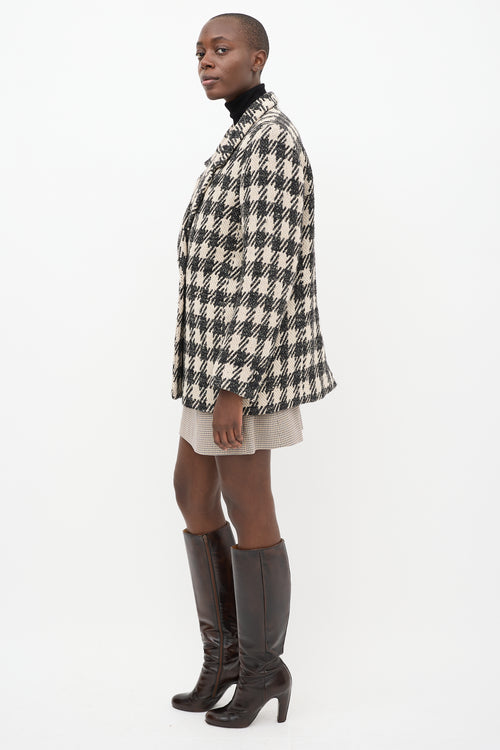 Anine Bing Beige & Black Wool Blend Houndstooth Blazer