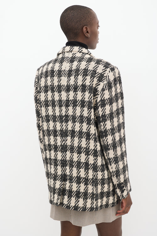 Anine Bing Beige & Black Wool Blend Houndstooth Blazer