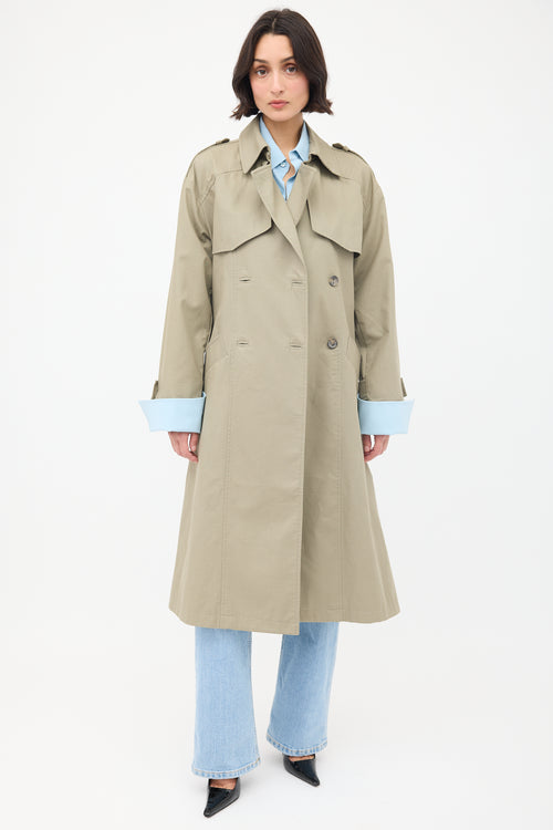 Anine Bing Green Finley Double Breasted Belted Trench Coat