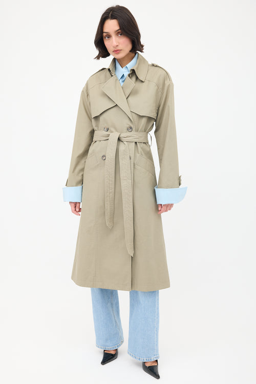 Anine Bing Green Finley Double Breasted Belted Trench Coat