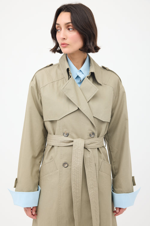 Anine Bing Green Finley Double Breasted Belted Trench Coat