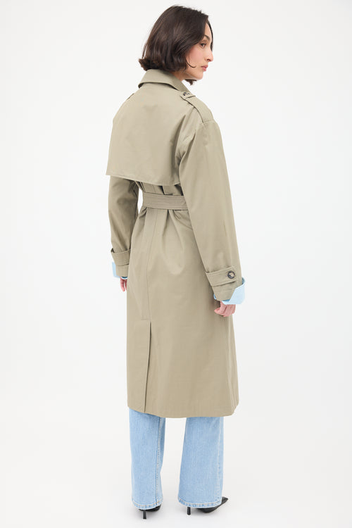 Anine Bing Green Finley Double Breasted Belted Trench Coat