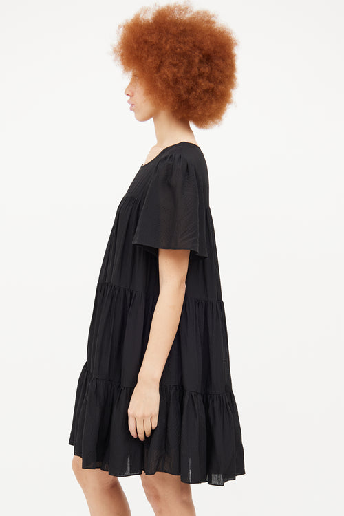 Anine Bing Black Pleated Short Sleeve Dress