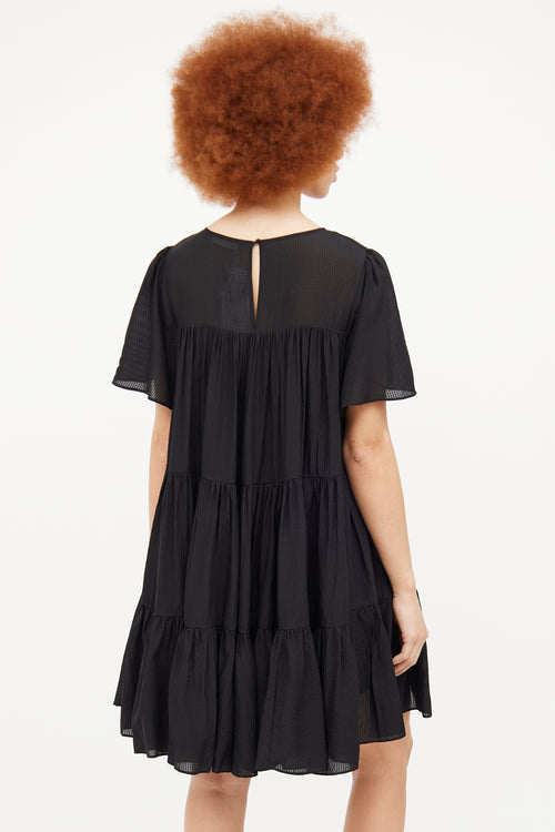 Anine Bing Black Pleated Short Sleeve Dress