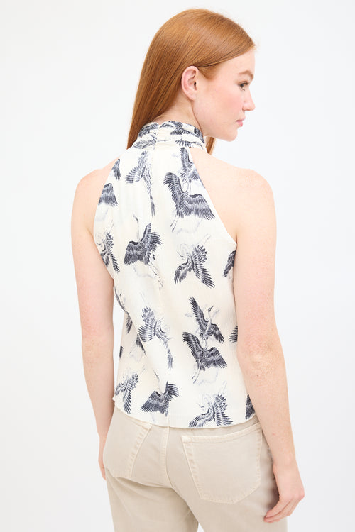 Anine Bing White & Black Plissé Printed Twist Top