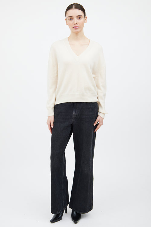 Anine Bing Cream Cashmere Knit V-Neck Sweater