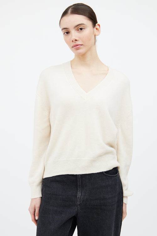 Anine Bing Cream Cashmere Knit V-Neck Sweater