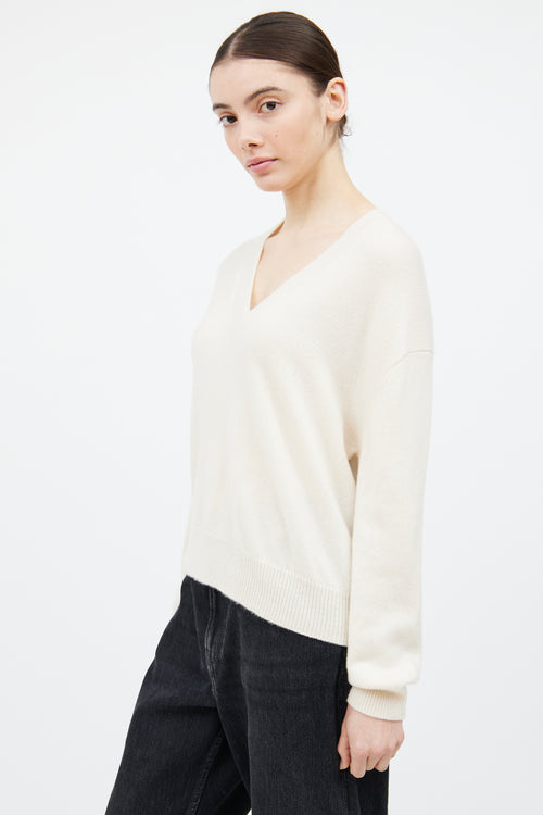 Anine Bing Cream Cashmere Knit V-Neck Sweater