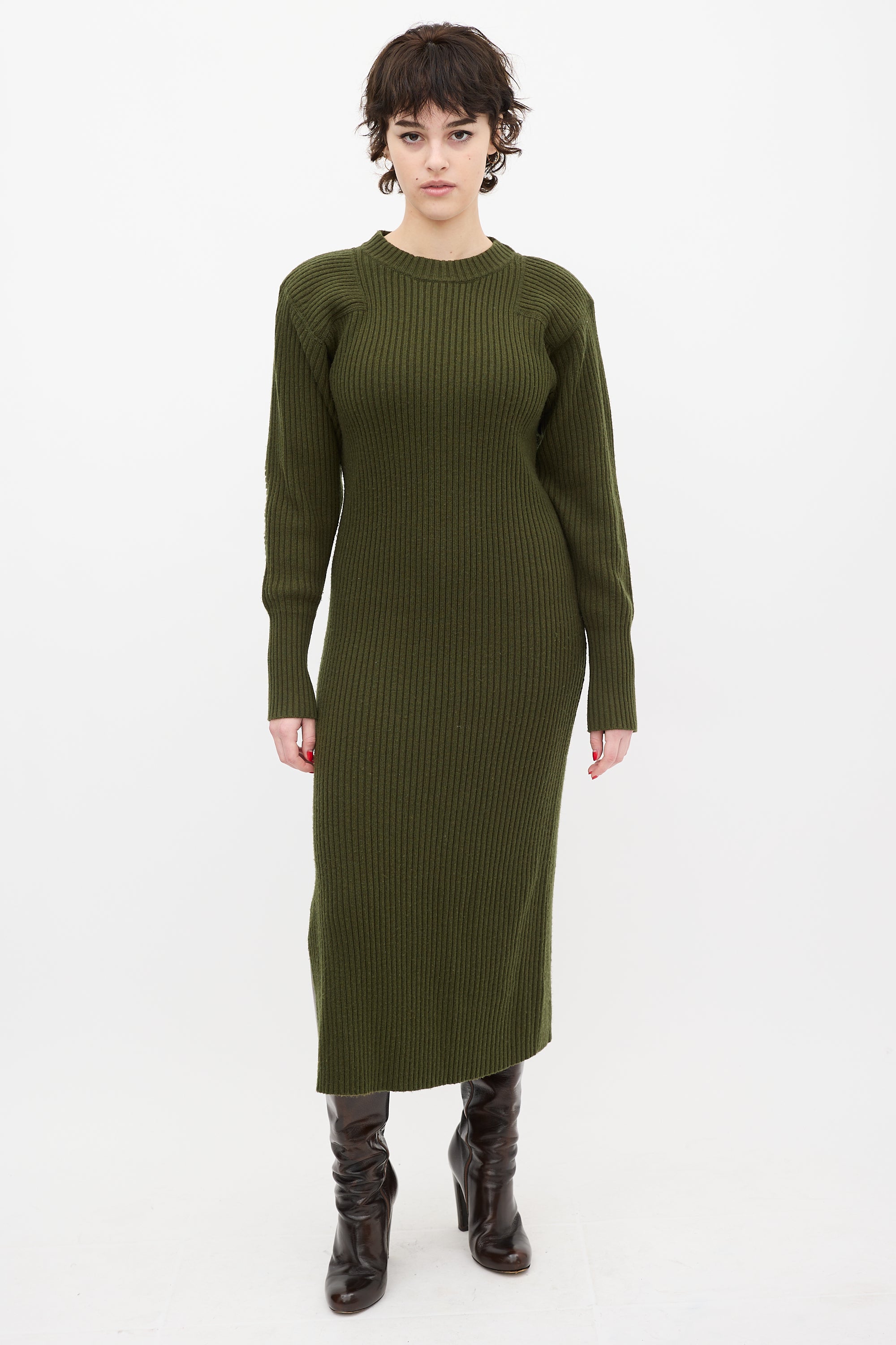Anine Bing // Green Wool Ribbed Knit Midi Dress VSP Consignment Anine Bing // Green Wool Ribbed Knit Midi Dress VSP Consignment