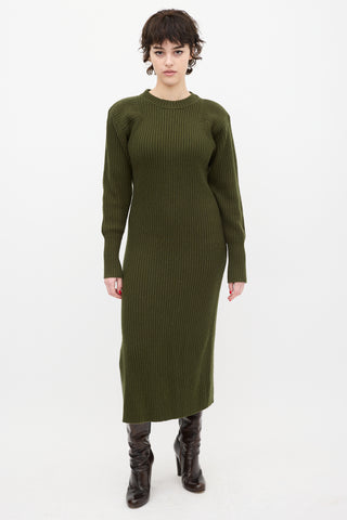 Anine Bing Green Wool Ribbed Knit Midi Dress