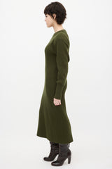 Anine Bing Green Wool Ribbed Knit Midi Dress