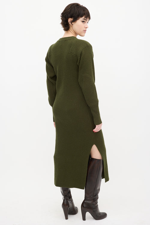 Anine Bing Green Wool Ribbed Knit Midi Dress