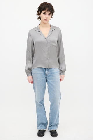 Anine Bing Grey Satin Long Sleeve Shirt