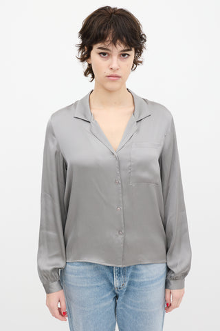 Anine Bing Grey Satin Long Sleeve Shirt