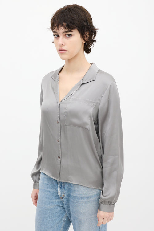 Anine Bing Grey Satin Long Sleeve Shirt