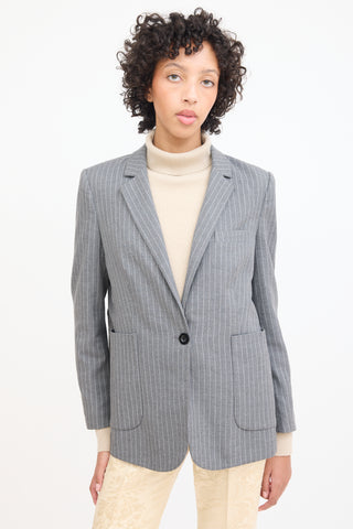 Anine Bing Grey & White Pinstripe Blazer