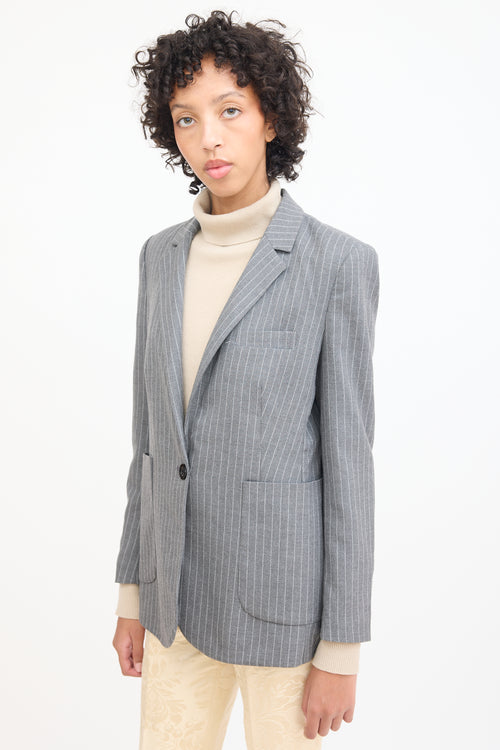 Anine Bing Grey & White Pinstripe Blazer