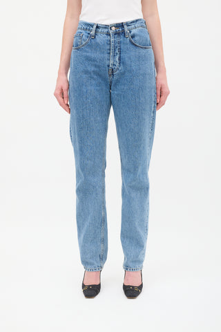 Anine Bing Medium Wash High Waisted Straight Leg Jeans