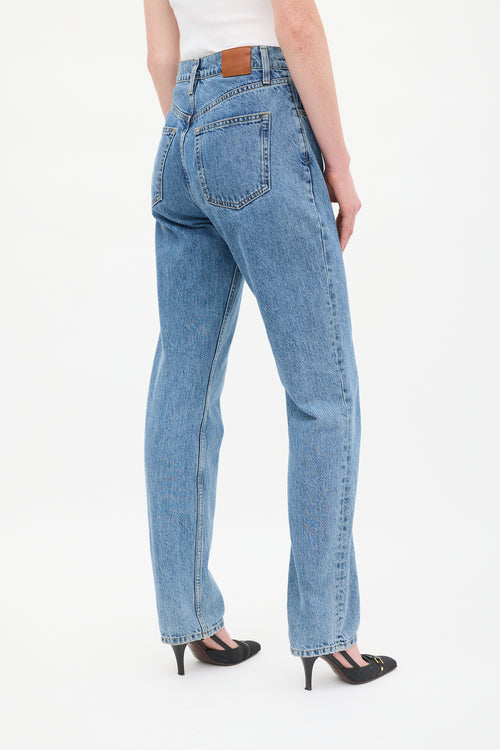 Anine Bing Medium Wash High Waisted Straight Leg Jeans