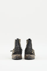 Anine Bing Black & Gold Leather & Suede Embellished Western Boot