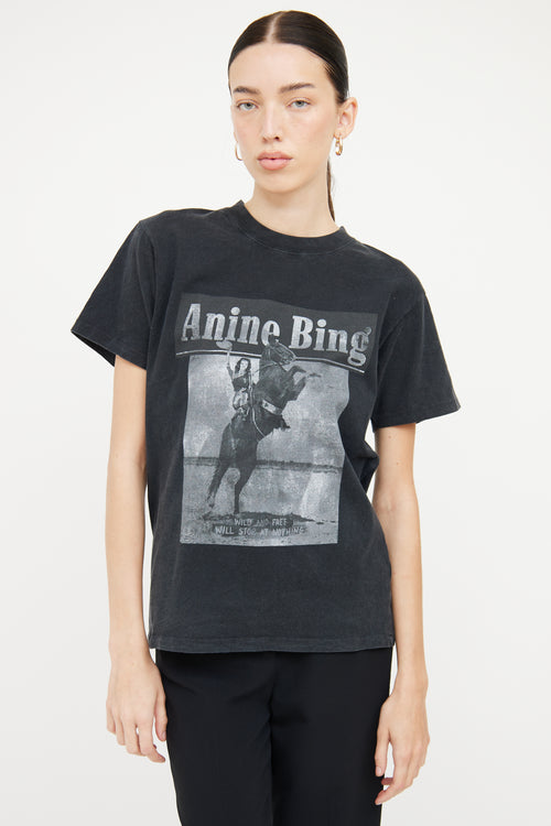 Anine Bing Faded Black 'Wild and Free' Graphic T-Shirt