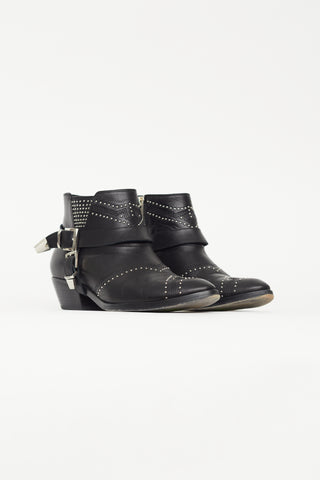 Anine Bing Black Leather Studded Bianca Ankle Boot