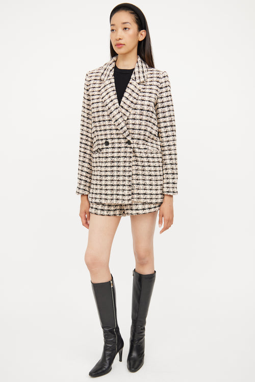 Anine Bing Pink, Black & Silver Tweed Blazer & Short Set