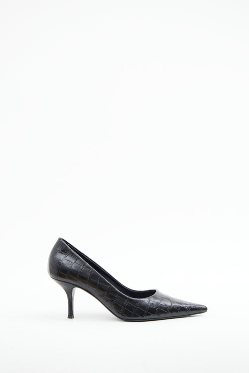 Anine Bing Black Embossed Point Toe Pump