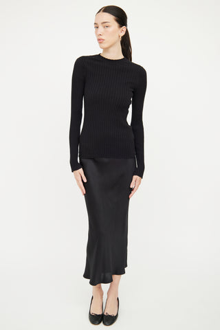 Anine Bing Black Ribbed Fitted Mock Neck Top