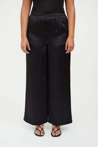 Anine Bing Black Silk Satin Wide Leg Pant