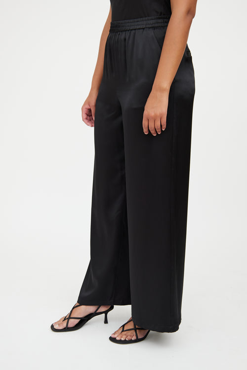 Anine Bing Black Silk Satin Wide Leg Pant