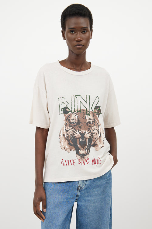 Anine Bing Beige & Multicolour Metal Logo T-Shirt