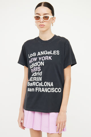 Anine Bing Faded Black Cities Graphic T-Shirt