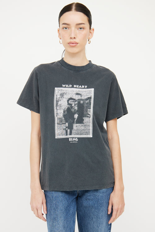 Anine Bing Faded Black 'Wild Heart' Graphic T-Shirt