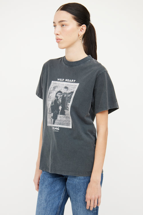 Anine Bing Faded Black 'Wild Heart' Graphic T-Shirt