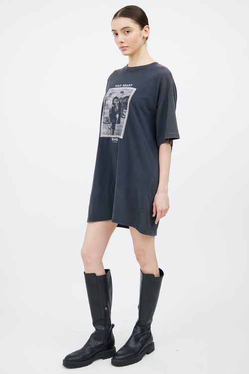 Anine Bing Grey & White Wild Heart T-Shirt Dress