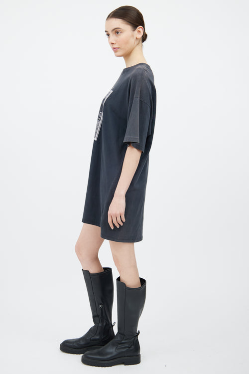 Anine Bing Grey & White Wild Heart T-Shirt Dress